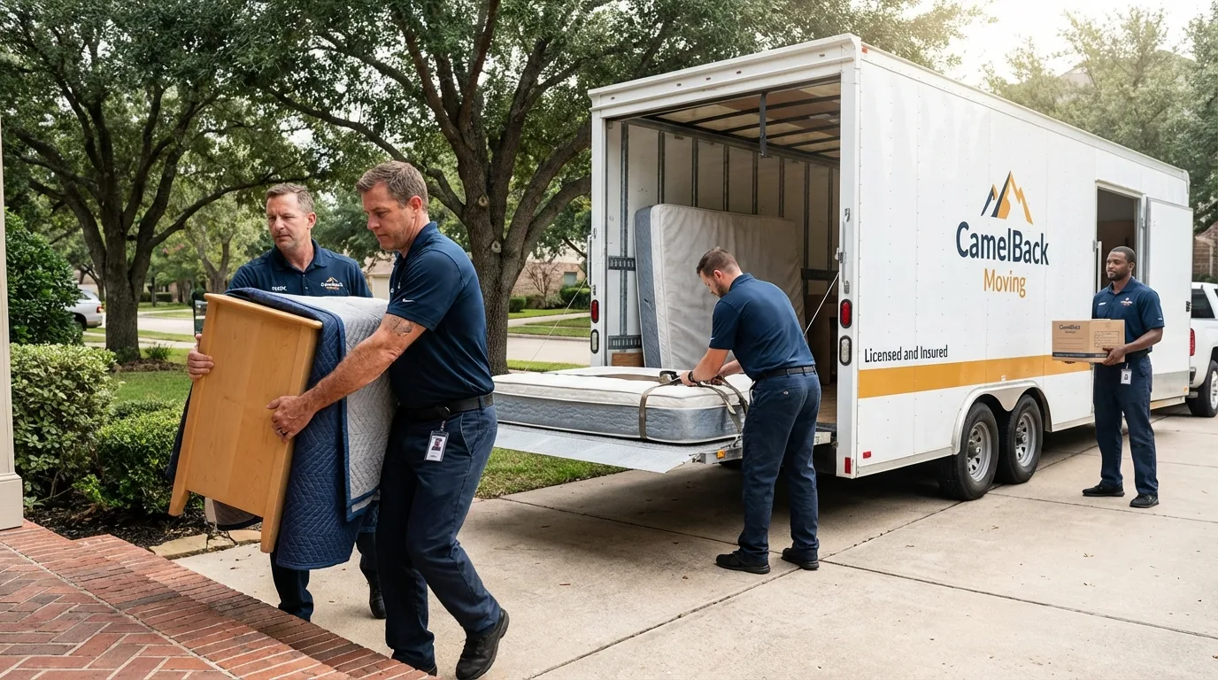 Crew loading residential truck for cross-state move from Spring Lake, MI